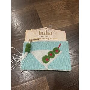 Wandering Moon Beaded Martini Clutch Purse Aqua Green Olive Cocktail Evening Bag